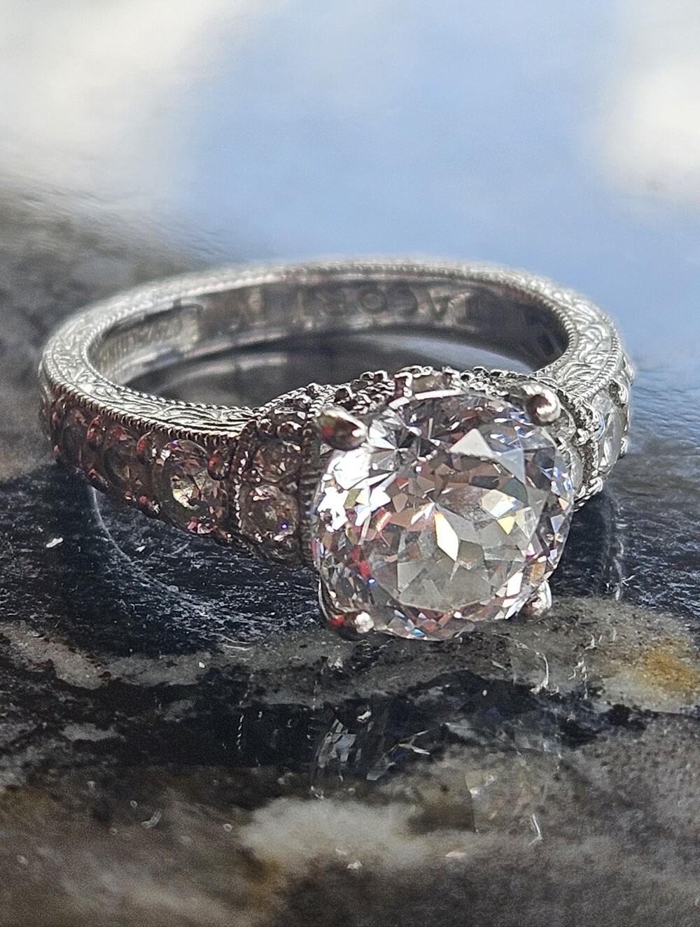 Tacori IV Sterling Silver Platinum Clad Diamonique Cubic Zirconia Ring - Size 5